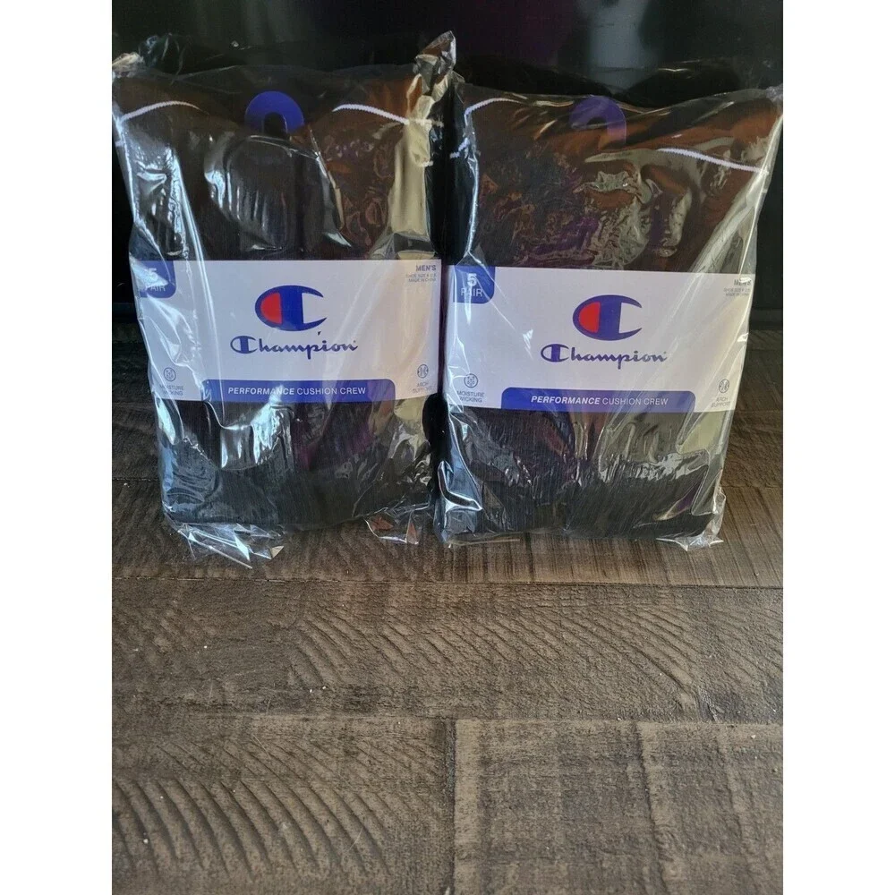 Champion Men's 10 Pairs Cushion Crew Black Socks
